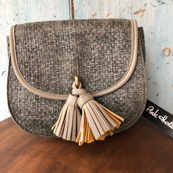 Pink Haley mini crossbody classy gray & tan bag perfect year round & for travel - Picture 9 of 9